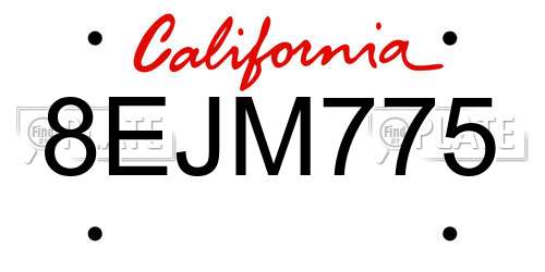 8EJM775 California License Plate
