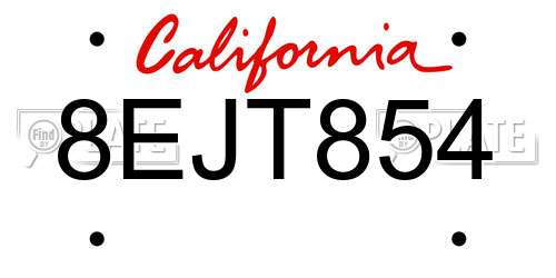 8EJT854 California License Plate