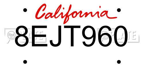 8EJT960 California License Plate