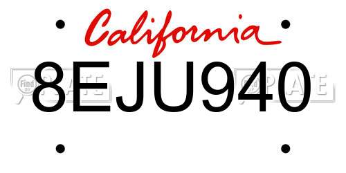 8EJU940 California License Plate
