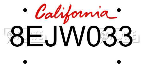 8EJW033 California License Plate