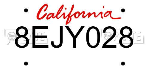 8EJY028 California License Plate