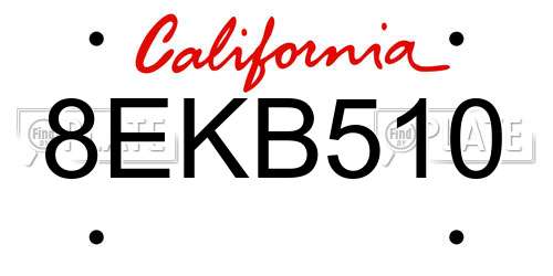8EKB510 California License Plate