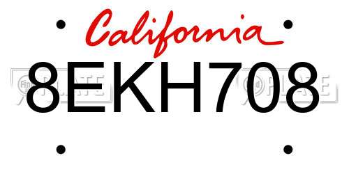 8EKH708 California License Plate