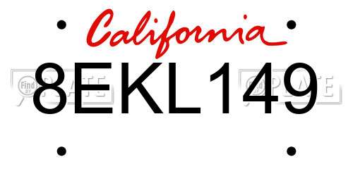 8EKL149 California License Plate