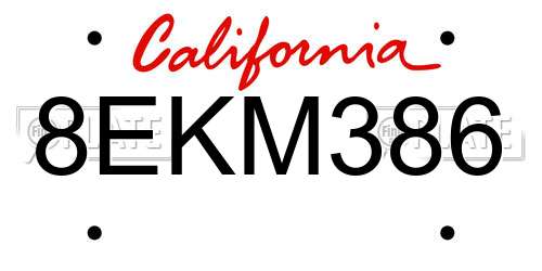 8EKM386 California License Plate