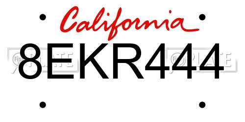 8EKR444 California License Plate
