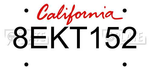 8EKT152 California License Plate