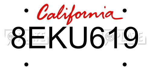 8EKU619 California License Plate
