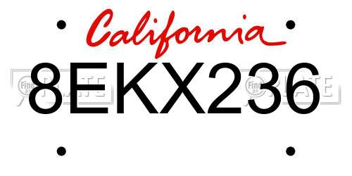 8EKX236 California License Plate