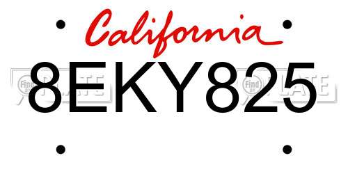 8EKY825 California License Plate