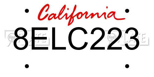 8ELC223 California License Plate