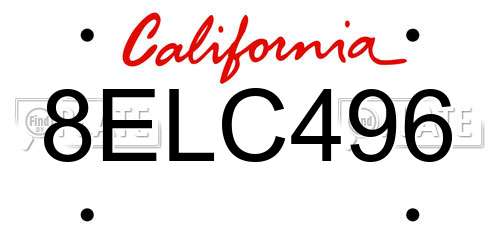 8ELC496 California License Plate