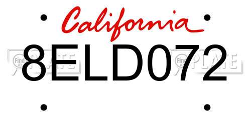 8ELD072 California License Plate