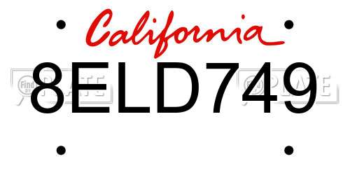 8ELD749 California License Plate