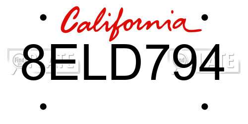 8ELD794 California License Plate
