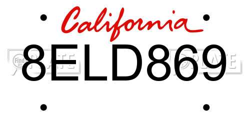 8ELD869 California License Plate