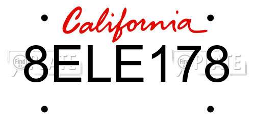 8ELE178 California License Plate