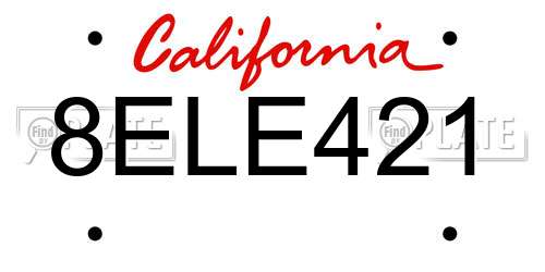 8ELE421 California License Plate