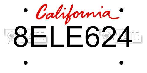 8ELE624 California License Plate