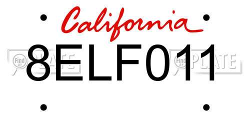 8ELF011 California License Plate