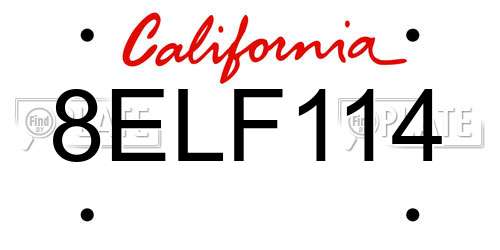 8ELF114 California License Plate