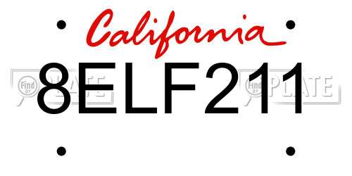 8ELF211 California License Plate