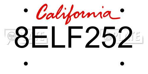 8ELF252 California License Plate