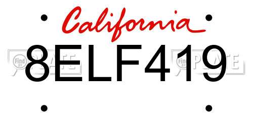 8ELF419 California License Plate