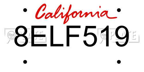 8ELF519 California License Plate