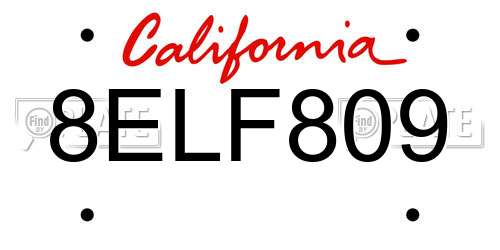 8ELF809 California License Plate