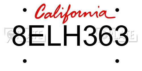 8ELH363 California License Plate