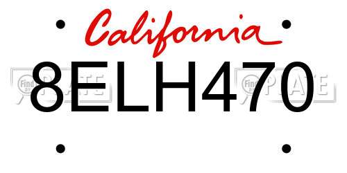 8ELH470 California License Plate