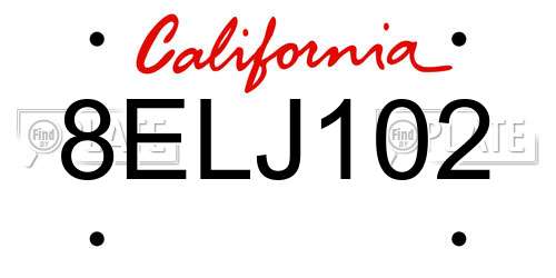 8ELJ102 California License Plate