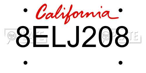 8ELJ208 California License Plate
