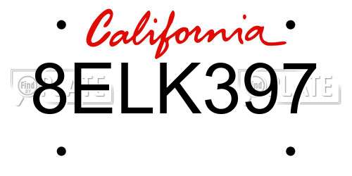 8ELK397 California License Plate
