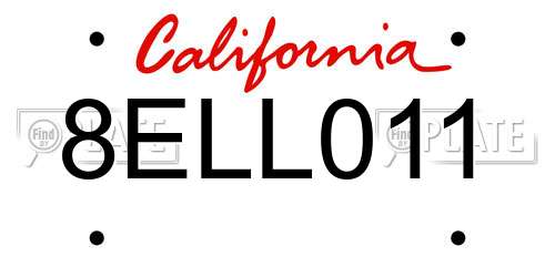 8ELL011 California License Plate