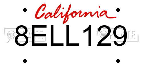 8ELL129 California License Plate