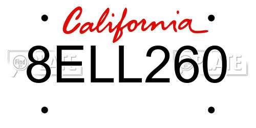 8ELL260 California License Plate