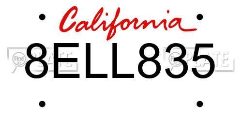 8ELL835 California License Plate
