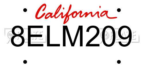 8ELM209 California License Plate