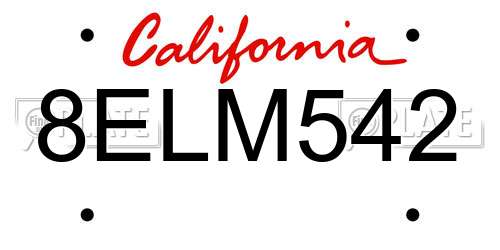 8ELM542 California License Plate