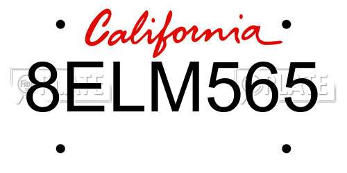 8ELM565 California License Plate
