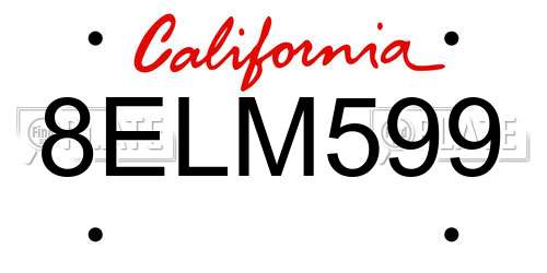 8ELM599 California License Plate