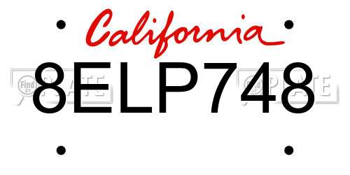 8ELP748 California License Plate