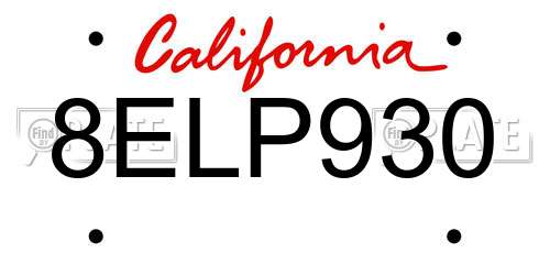 8ELP930 California License Plate