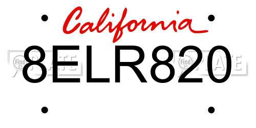 8ELR820 California License Plate