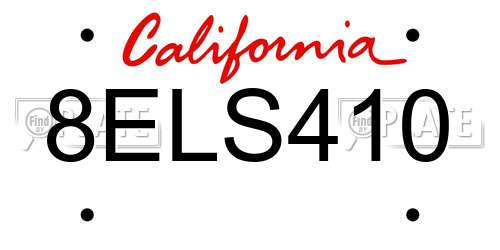 8ELS410 California License Plate