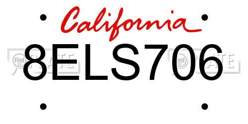 8ELS706 California License Plate