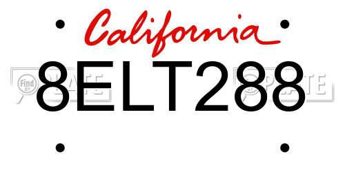 8ELT288 California License Plate